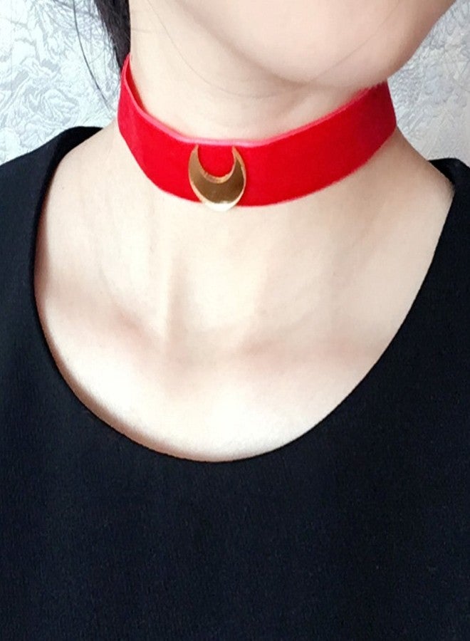 3GARDEN Cosplay Choker Red Velvet with Moon Necklace - Image 4